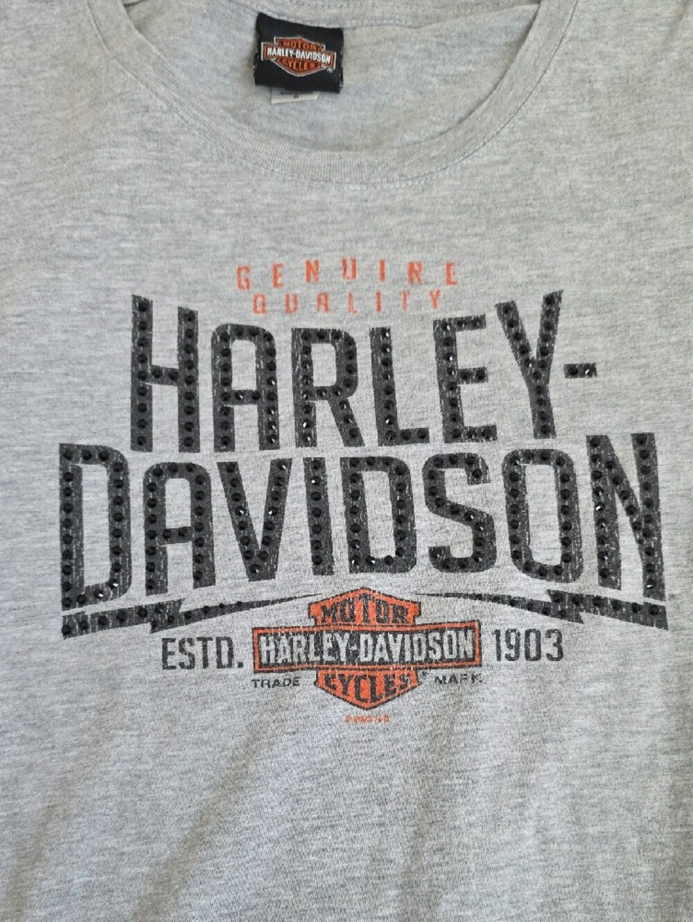 Harley-Davidson Gray and Black Logo Tee with Orange Accent - Picture 3 of 6